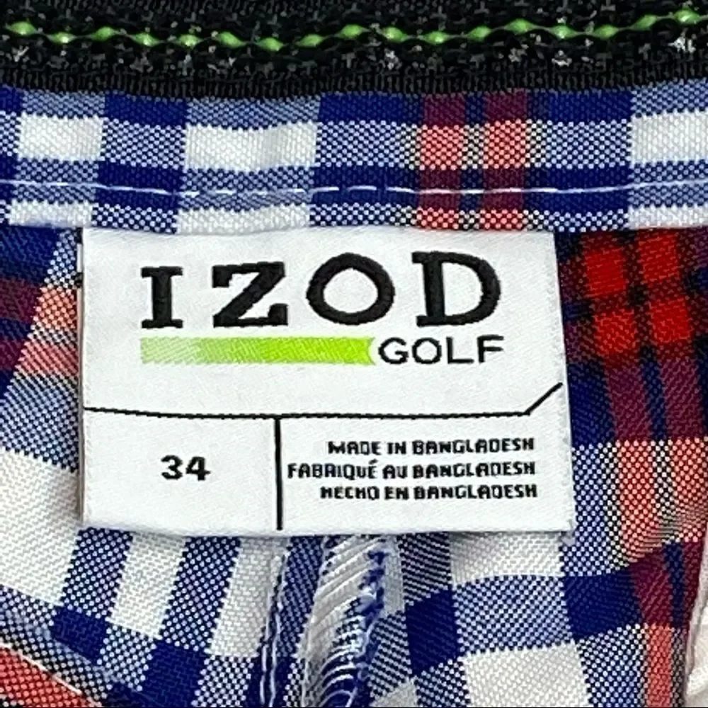 Izod red, white and blue plaid performance golf shorts size 34
